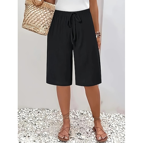 Damen Shorts Sommershorts Bermudashorts Strandshorts Urlaub Mode Lässig Knielang Hohe Taille Einfach Kordelzug Tasche Komfort Leicht Weich Mikroelastisch Outdoor Strand Ferien Blau Armee-Grün Image