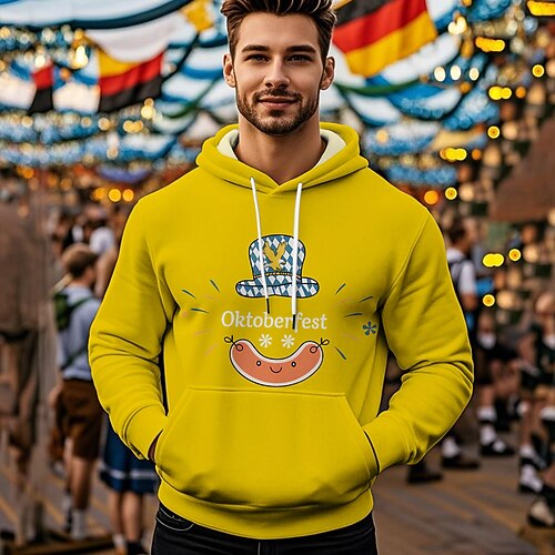Kapuzensweatshirt Druck Lässig Bayerisch Bischofsärmel Fronttasche Grafik für Herren Erwachsene 3D-Druck für Karneval Oktoberfestbier Urlaub Party Image
