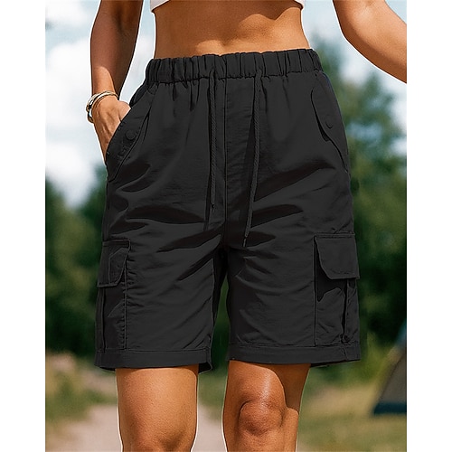 Damen Cargoshorts Wandershorts Sommer Frühling Außen Normale Passform Wasserdicht Schnelltrocknend Leicht Atmungsaktiv Shorts Kordelzug Elastischer Bund Schwarz Rosa Camping / Wandern Golfspiel Laufen Image
