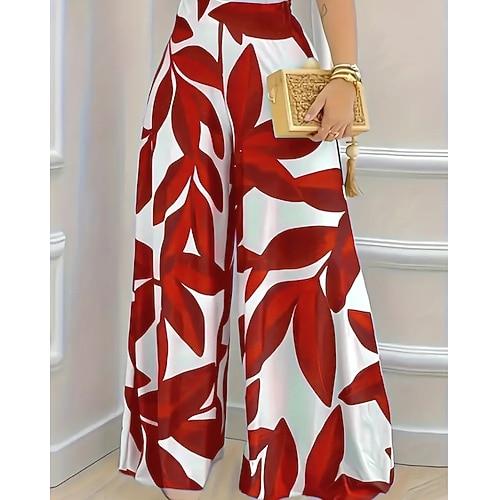 Damen Stoffhosen Palazzo-Hose Streetwear Lässig Volle Länge Natürliche Taille Blume Drucken Bequem Außenbereich Straße Ausgehen Dunkelviolett Magenta lichter Ocker Grau Herbst Normale Passform Image