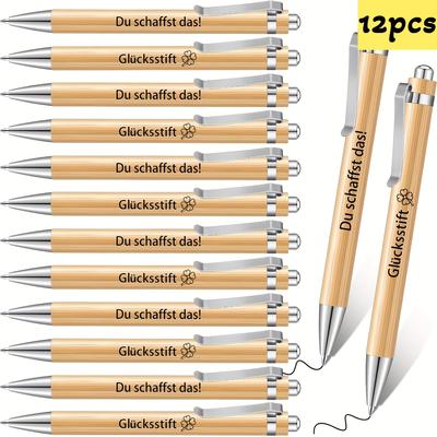 TEMU 12 German Thank You Inspirational Ballpoint Pens, Wooden Ballpoint Pens, Black Ink, Smooth Writing, Suitable As Gifts For , Employees, Volunteers, Nurses, And Teachers Image