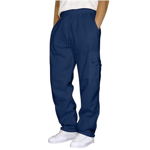 Herren Sporthose Jogginghose Hose Tasche Kordelzug Elastischer Bund Einfach Komfort Sport im Freien Täglich Mode Lässig Hellkaki Schwarz Mikroelastisch Image
