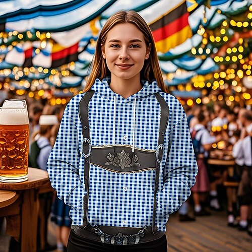 Kapuzensweatshirt Druck Lässig Bayerisch Bischofsärmel Fronttasche Grafik für Damen Erwachsene 3D-Druck für Karneval Oktoberfestbier Urlaub Party Image