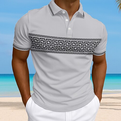 Herren Grafik Polo Kurzarm Polokragen Urlaub Zeitgenössisch Athleisure Alltagstauglich 3D-Druck Knöpfe Sommer Rubinrot Grau Weiß Image