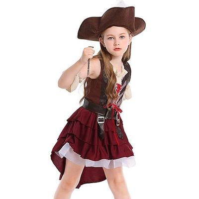Pirates of the Caribbean Seeräuber Jack Sparrow Kleid Outfits Kostüm Abenteuerfilm Cosplay Film Cosplay for Mädchen Kinder Halloween Karneval Welttag des Buches Leistung Pädagogisches Ankleiden Image