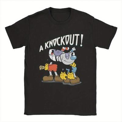 TEMU Cartoon Cup Head Men's T-shirt Casual Cotton T-shirt Oversized Streetwear 180g Image
