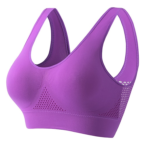 Damen Yoga-BH Sport-BH Pilates-BH BH-Top Push-Up Hosen nahtlos Antivibration Ungepolstert Bürgellos Einfarbig Sport Sportkleidung Hellblau Dunkelviolett Fitnessstudio Zumba Laufen Image