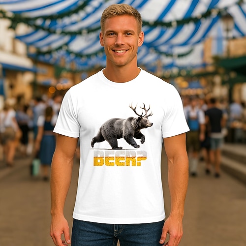 Bayerisch München Deutsch T-Shirt Ärmel T-Shirt Lederhosen T-Shirt Match Hirsch Bär Grafik für Herren Erwachsene Heißprägen für Karneval Oktoberfestbier Party Image