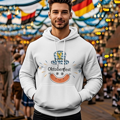 Druck Bischofsärmel Kapuzensweatshirt Oktoberfestbier Fronttasche Grafik für Herren Erwachsene 3D-Druck für Karneval Oktoberfestbier Urlaub Party Image