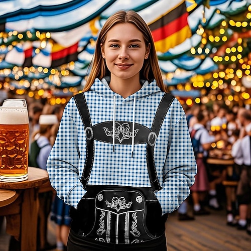 Kapuzensweatshirt Druck Lässig Bayerisch Bischofsärmel Fronttasche Grafik für Damen Erwachsene 3D-Druck für Karneval Oktoberfestbier Urlaub Party Image