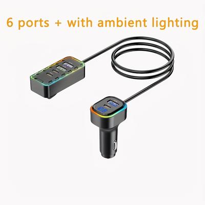 TEMU Baideluo 6-in-1 Fast Car Charging 6-port Expansion Car Front And Rear Simultaneously Charging 3 Type-c And 3 Usb Ports, Extension Cable Anti-slip Clip, Car Must, Suitable For Car Travel, Outing Image