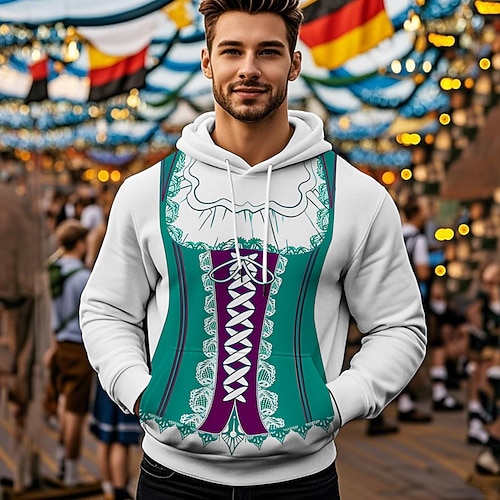 Druck Bischofsärmel Kapuzensweatshirt Oktoberfestbier Fronttasche Grafik für Herren Erwachsene 3D-Druck für Karneval Oktoberfestbier Urlaub Party Image