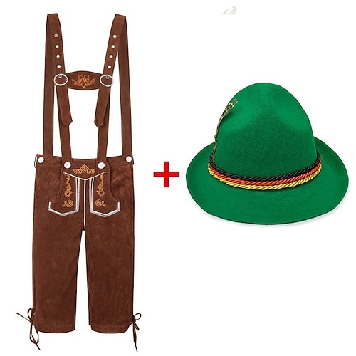 Oktoberfest Lederhosen Alpenhut Bayerisch Deutsch alpin Wiesn Herren Party Bier Festival Stoff im traditionellen Stil Image