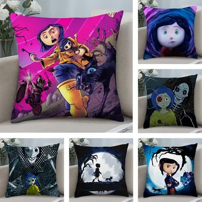 Cartoon C-Coraline Horror Kissenbezug Plüsch Stoff weiche doppelseitige Druck Sofa Kissenbezug Wurfkissenbezüge Image
