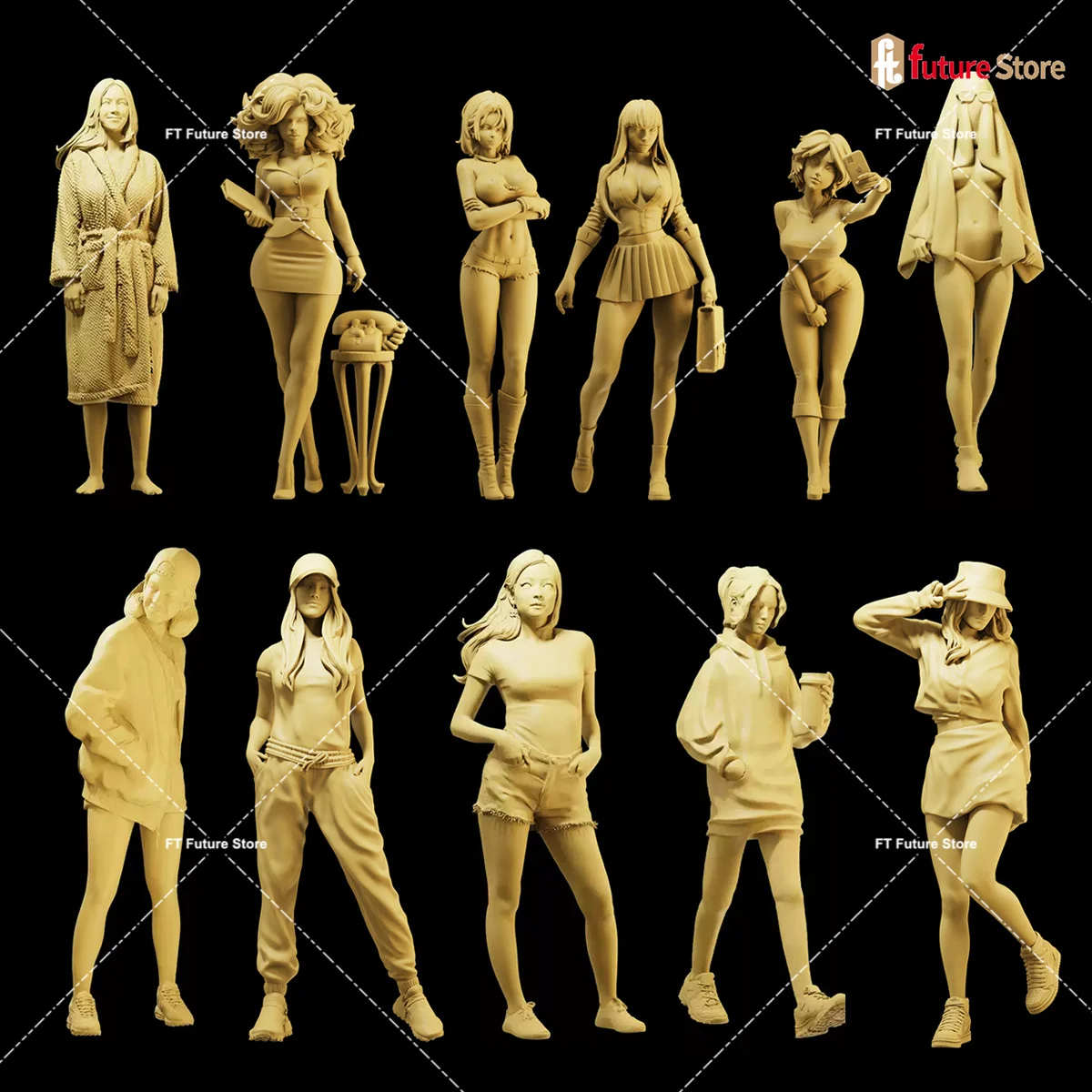 3D-Druck Miniatur 1/64 1/43 1/35 Schönheit weibliche Figur Modell Szene Mini Puppen Figur Requisiten Handwerk Dekor Image