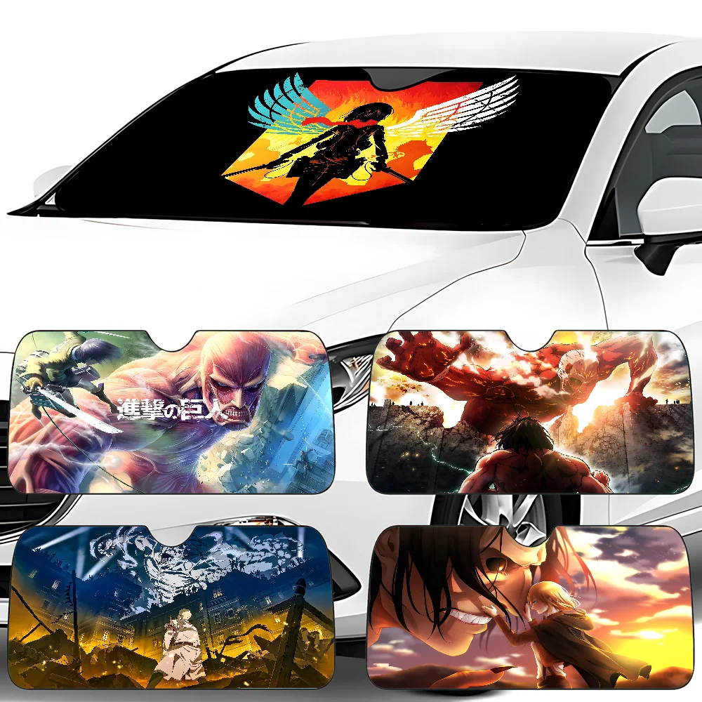 A-Attack On T-Titan Auto-Sonnenschutz, Windschutzscheibe, Frontscheiben-Visier, 70 x 130 cm, Sonnenblende, Solar-Schutz, kariert, Geschenk, Neuheit, Auto Image