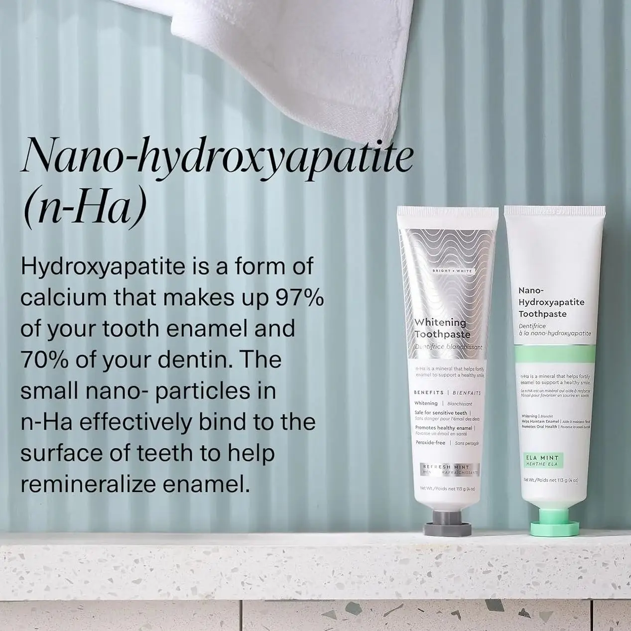 113 g fluoridfreie Zahnpasta zum Aufhellen, Nano-Hydroxyapatit-Zahnpasten für Erwachsene, erfrischende Minze für empfindliche Zähne, schützt oral Image