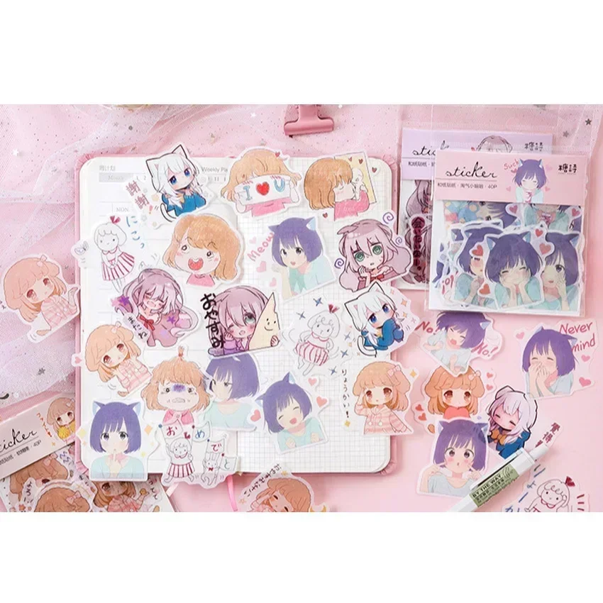 40-teiliges süßes Mädchen-Aufkleber-Set mit 6 Themen für Planer, Dekor, Tagebuch, Geschenkverpackung, Kollektion 1903 Image