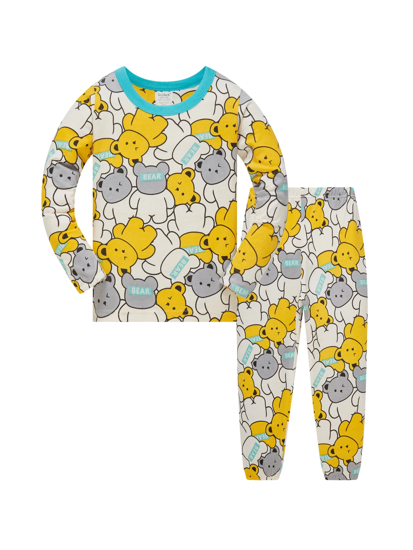 Kinderpyjama, langärmelige Hose aus 100 % Baumwolle, 2-teilig, klimatisierte Kleidung, Cartoon-Muster, bequemes Nachtwäscheset Image