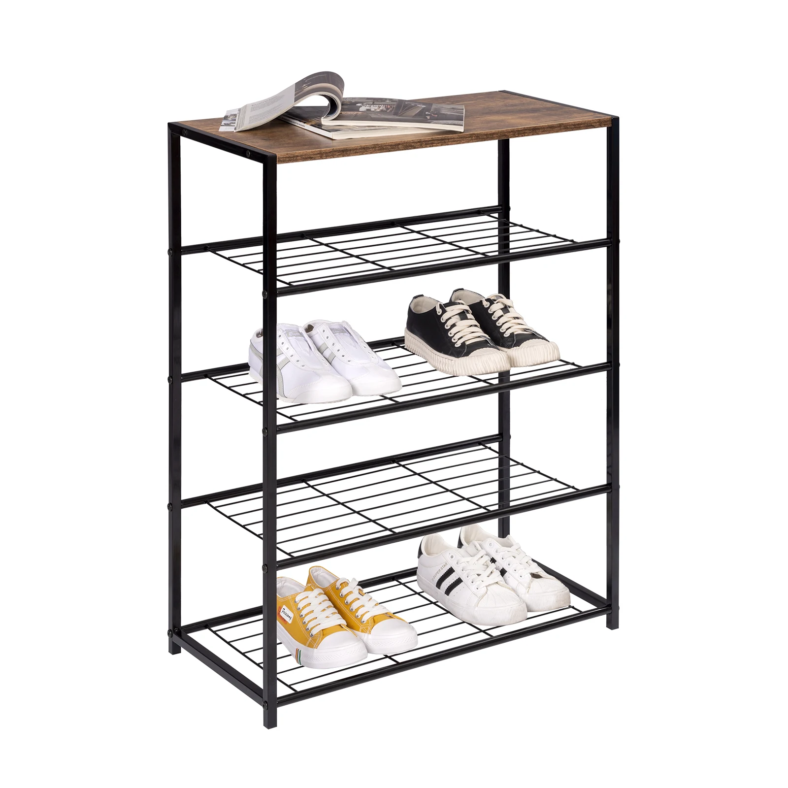 WOLTU Staubdichtes Schuhregal, 4-stufige Schuhbank mit Sitz, stehend, Schuhtruhe, Schuhaufbewahrungsschrank, Schränke, Organizer für den Flur