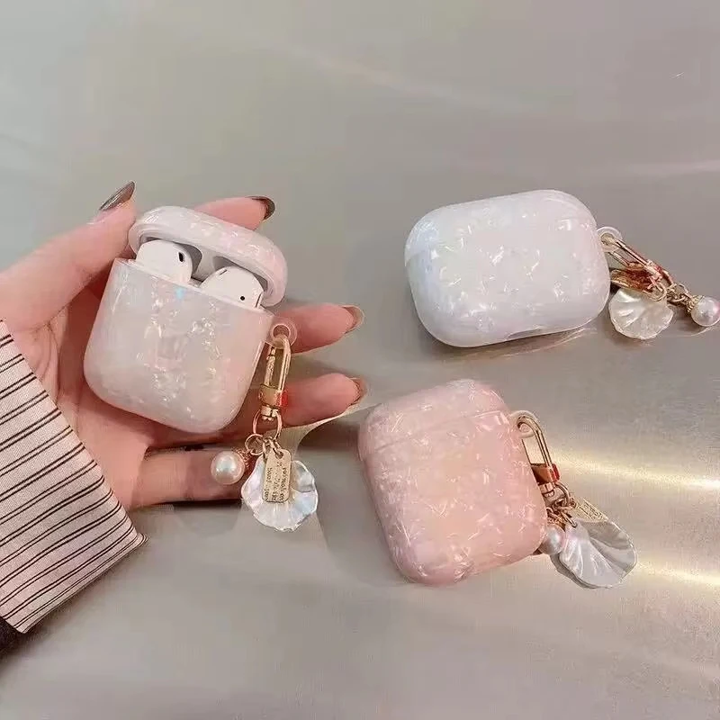 Dreamy Pearl Shell Soft Case für Airpods Pro 1. 2. Generation Hülle für Apple AirPods 4 3 2 1 Hülle mit Schlüsselanhänger Kopfhörer Box Image