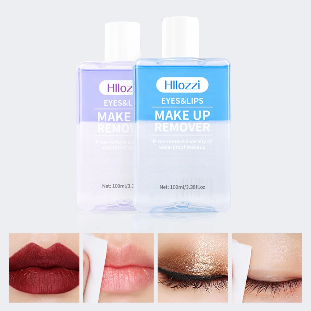 Hllozzi 100 ml Lippen- und Augen-Make-up-Entferner, mild und nicht reizend, entfernt schnell Make-up, tief reinigender Wasser-Öl-Make-up-Entferner Image