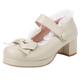 Klarmar Women Mary Jane Court Shoes Strappy Block Heels Round Toe Ankle Strap Bows Mid Heels Party Apricot Size 10.5 UK/48/29CM