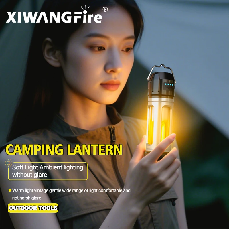 Tragbare Outdoor-Campinglampe – einstellbare Dimmung, lange Akkulaufzeit, Haken- und Ständerhalterung, Umgebungstaschenlampe zum Wandern, Angeln