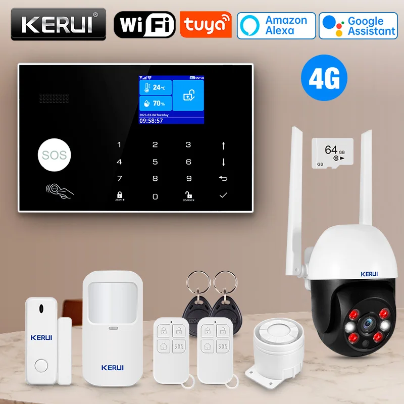 KERUI Home Alarm Kit Wireless WiFi und GSM 4G Smart Life / Tuya Smart App Control Alarm Sicherheitssystem für Haus Diebstahlschutz Image