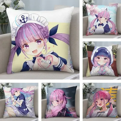 H-Hololive M-Minato Aqua Kissenbezug, Plüschstoff, weicher doppelseitiger Druck, Sofa-Kissenbezug, Überwurf-Kissenbezüge Image