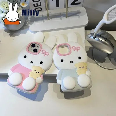 Kawaii Miffy IPhone13/14/15/16ProMax Phone Shell Cute Rabbit IPhone Protective Case Fall Prevention Phone Holder Girl Gift