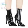 Frauen spitze Zehen 10 cm 12 cm rotes Lackleder dünne High Heel kurze Stiefel seitlicher Reißverschluss Fetisch Schuhe Gothic Damenstiefel Größe 34-44