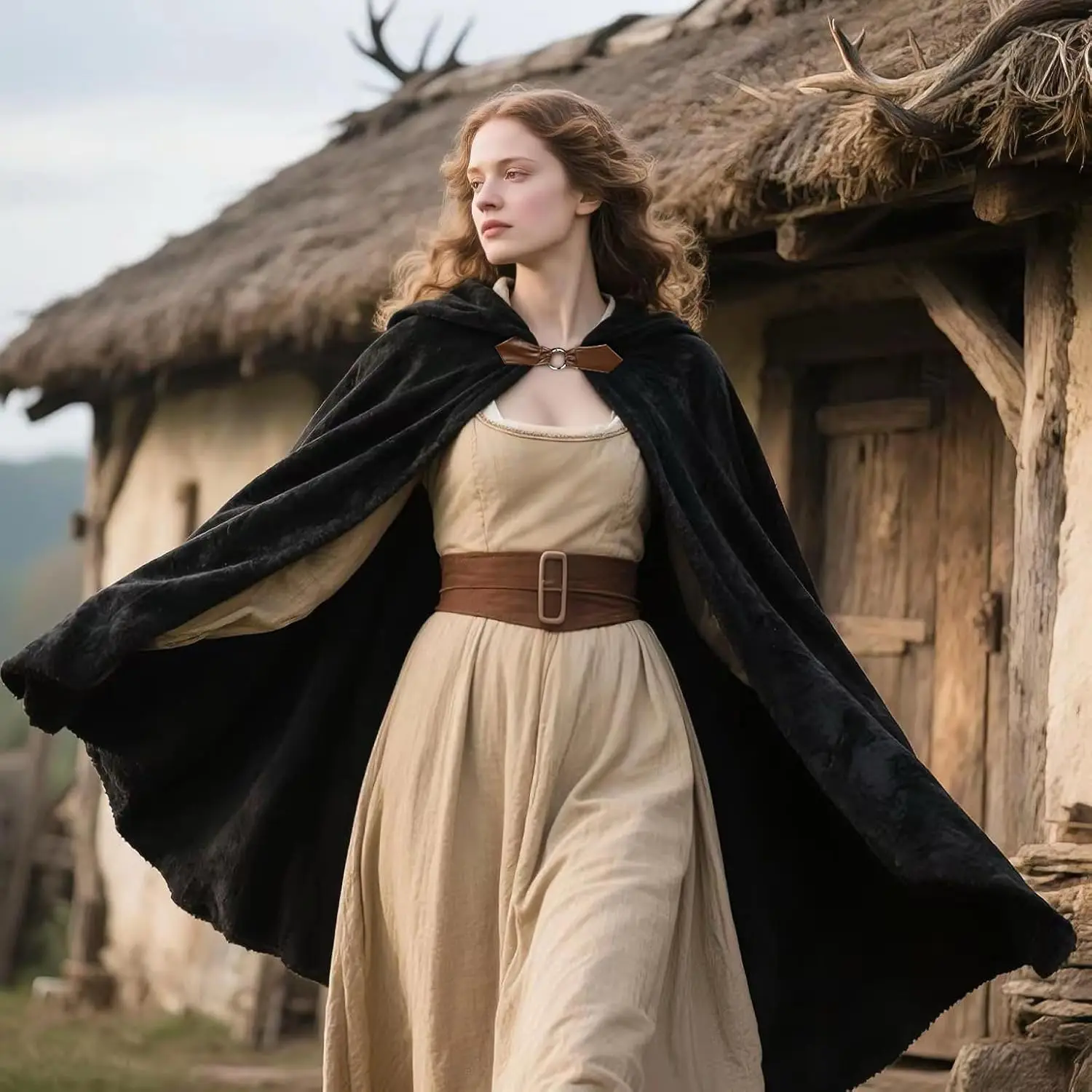 Samt-Umhang mit Kapuze, mittelalterlicher Renaissance-Umhang mit Kapuze für Herren und Damen, Halloween-Kostüm Image