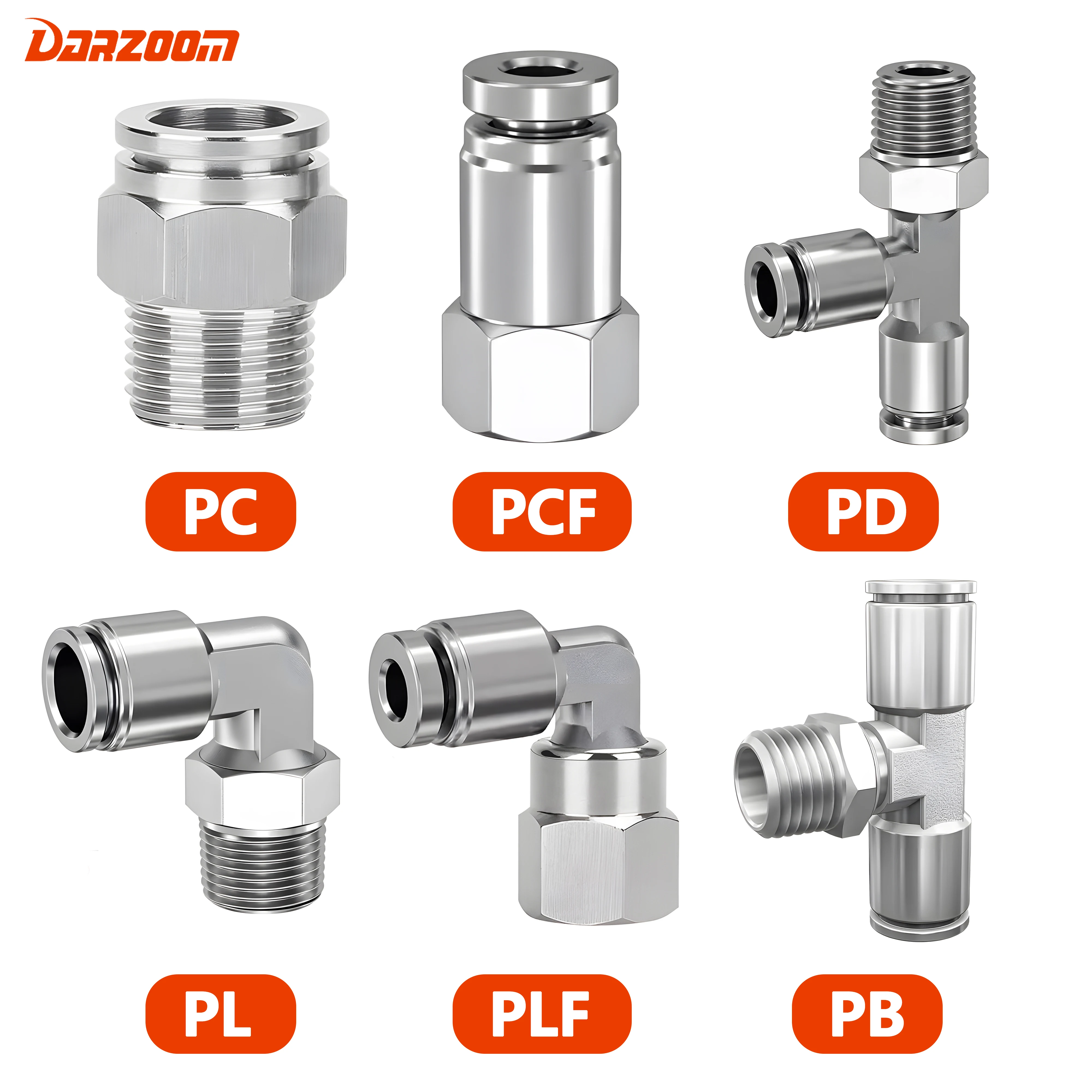 Raccordo per Tubi Pneumatici in Acciaio Inox 304 PC PCF PL PLF PB PD Connettore per Tubi d'Aria 1/8 1/4 1/2 BSP Raccordi Rapidi per Tubi