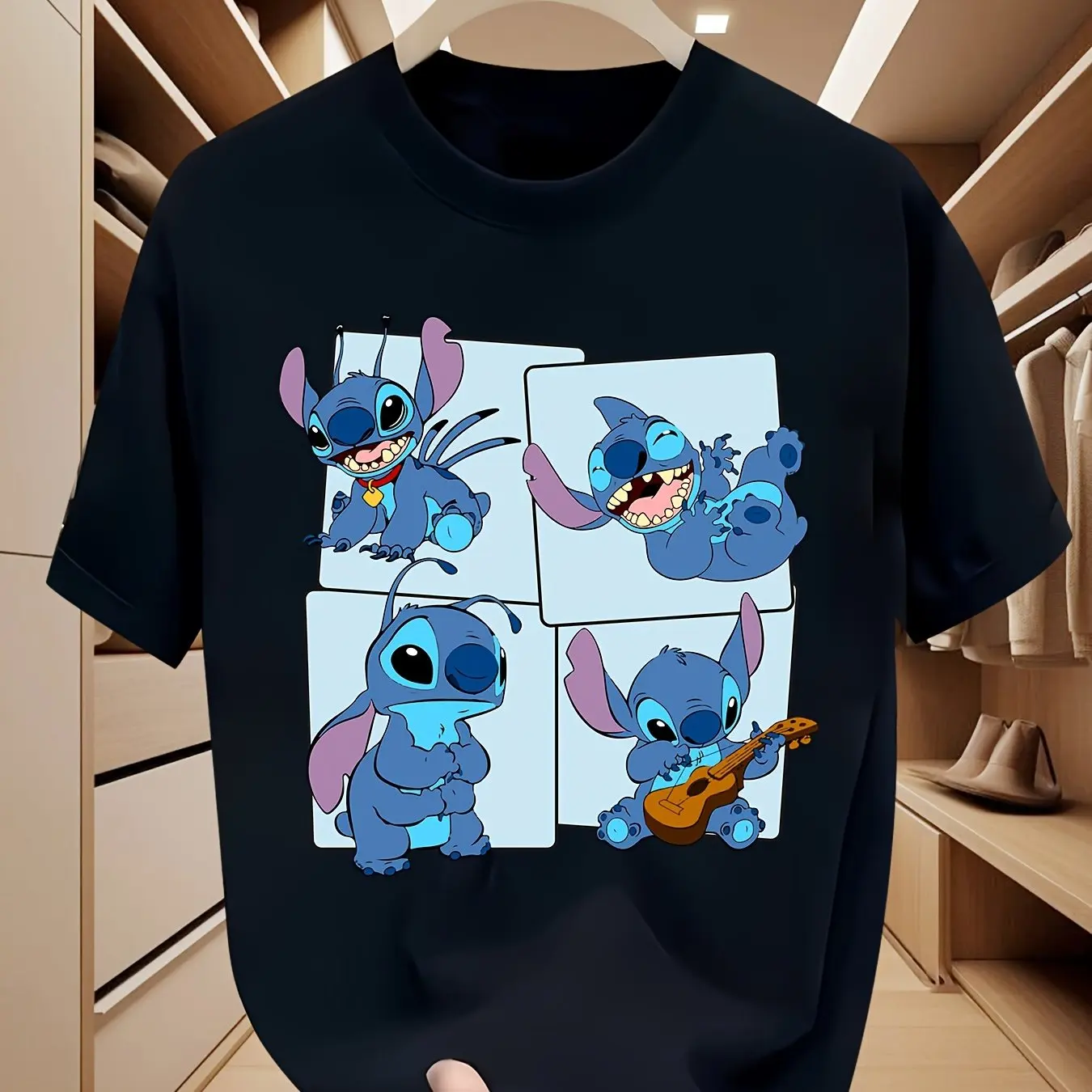 Disney Stitch Cartoon Charakter Sommer T-Shirt Jungen und Mädchen Cool Casual Übergroßes Eltern-Kind-Familienkleid Kurzarm Top Image