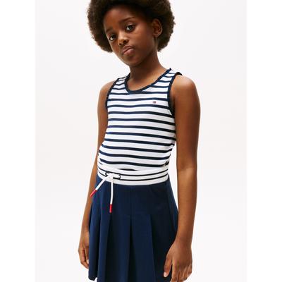 Tanktop TOMMY HILFIGER "ESSENTIAL RIB LACE TANK TOP", Mädchen, Gr. 6 (116), blau (schwarz night navy), Rippware, Obermaterial: 95% Baumwolle, 5% Elasthan, gestreift, normal, Rundhals, ohne Ärmel, Tops, mit Spitze, mit Logostickerei Image