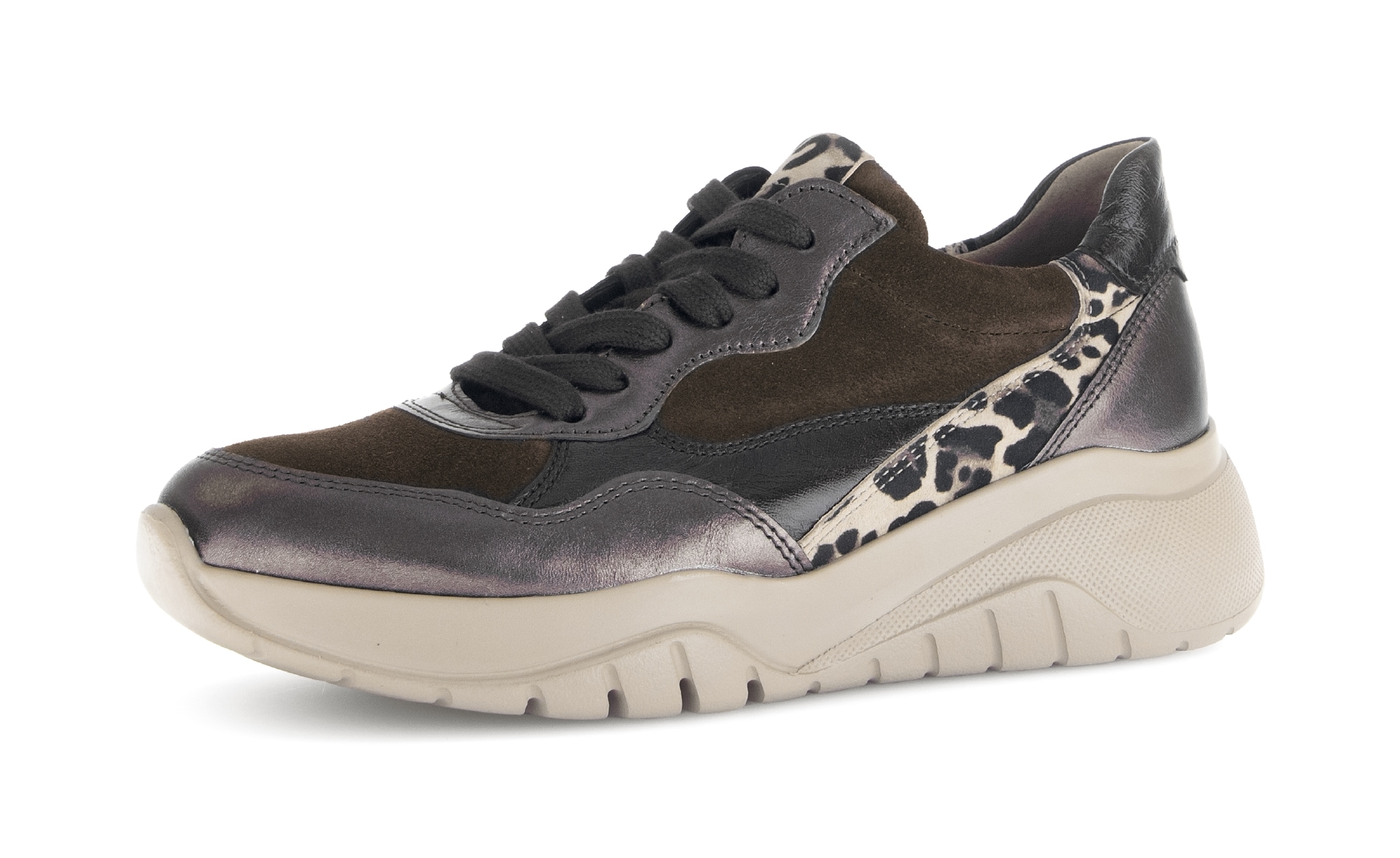 Plateausneaker GABOR, Damen, Gr. 40, rosa (bronzefarben kombiniert), Glattleder, Veloursleder, metallic, Schuhe Plateausneaker, Schnürschuh, Halbschuh mit modischen Kontrastbesätzen Image