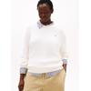 Strickpullover TOMMY HILFIGER CURVE "CRV CO CABLE FINE GG C-NK LS SWT", Damen, Gr. 48, ivory silk, Strick, Obermaterial: 100% Baumwolle, unifarben, casual, figurbetont, Rundhals, Langarm Rippstrickbündchen, Pullover, in großen Größen, mit Zopfmuster