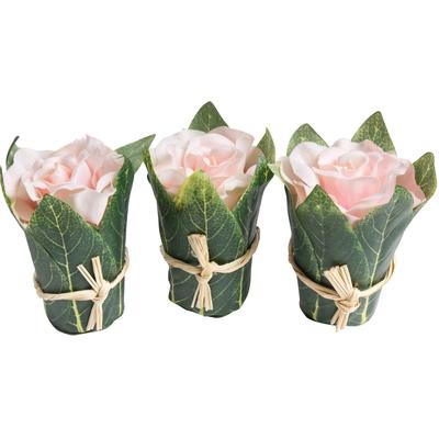 Kunstblume BOTANIC-HAUS "Rosenarrangement mit Blättern umwickelt", rosa, B:7,5cm H:10cm T:7,5cm Ø:7,5cm, Kunststoff, Kunstpflanzen Image