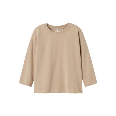 T-Shirt NAME IT "NMMVOBBO LS NREG TOP NOOS", Jungen, Gr. 98, beige (pure cashmere), Jersey, Obermaterial: 100% Baumwolle, unifarben, casual, normal normal, Rundhals, Langarm abgesteppte Kante, Shirts, in Basic-Form Image