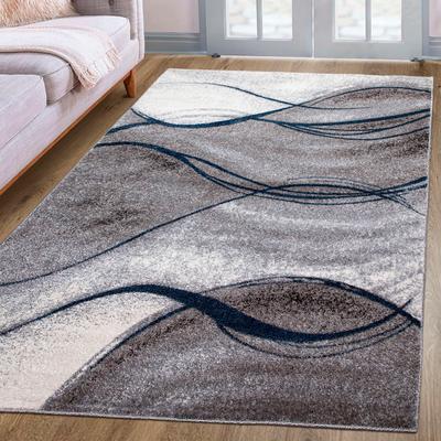 Teppich MY HOME "Tritom" Gr. 1, blau, B:60cm H:9mm L:90cm, Kunstfaser, Teppiche, mit besonders weichem Flor, Kurzflor, modernes Wellen Muster Image