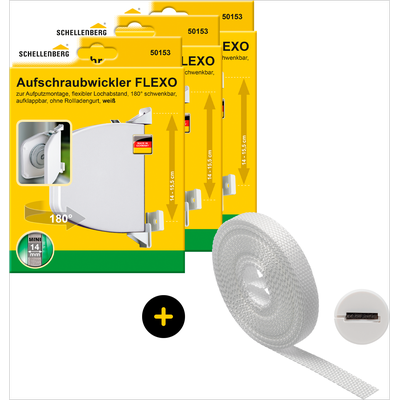 Aufputz-Gurtwickler SCHELLENBERG "Flexo Rollladensystem Mini, inkl. Gurt weiß und Gurtführung", weiß, 3 tlg., Gurtwickler, Aufschraubwickler aufklappbar, höhenverstellbar, 180 schwenkbar weiß Image