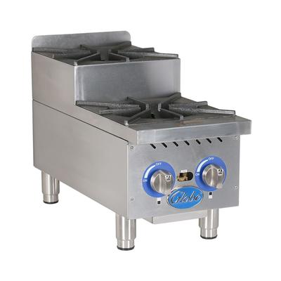 Globe GHPSU212G 12" Gas Hotplate w/ 2 Burners & Manual Controls, Convertible, Countertop, Stainless Steel, Gas Type: NG