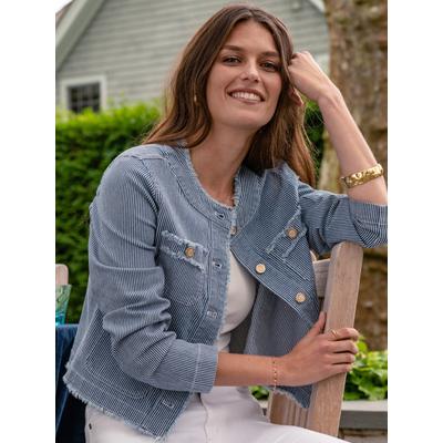 J.McLaughlin Women's April Jacket in Stripe Denim, Size XS | Cotton/Spandex/Denim