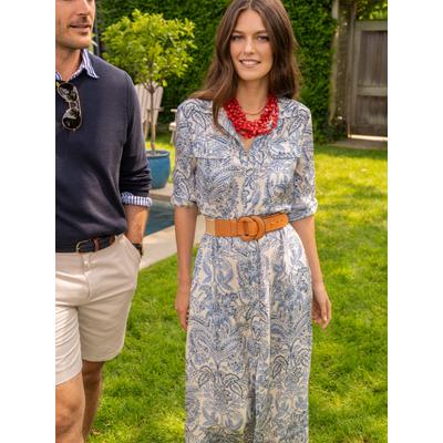 J.McLaughlin Women's Freda Dress in Paisley Flourish Off White/Dark Blue, Size XL | Silk