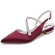 KUHAOFEU Women's Slingback Flat Shoes Closed Toe Formal Dress Shoes for Bridal Rhinestone Decor Wedding Business Evening Flats,Burgundy,9 UK