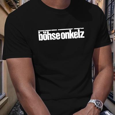 "TEMU Men's Casual Summer T-shirt With Graphic Print - " Onkelz" Design, Round Neck, Short Sleeve, Light Gray, Polyester Blend, Casual Attire, Everyday Tshirt | Graphic Tee |" Image