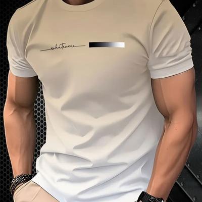 "TEMU Men's Summer Gradient T-shirt - Casual Crew Neck Short Sleeve With "dream" Letter Print, Soft Polyester Fabric, Lightweight & Breathable For Casual Attire, Breathable Clothing | Gradient Design |" Image