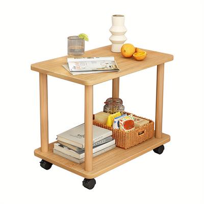 TEMU 360 Degree Swivel Solid Wood Legs Easy Assembly Side Table 2 Tier Open Shelf Sofa Small Tea Table Image