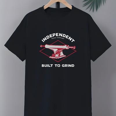 TEMU Men's Casual Crew Neck T-shirt, 100% Polyester Knit Fabric, Stretch, Regular Fit, Summer Alphabet Pattern, Built To Graphic Tee Image